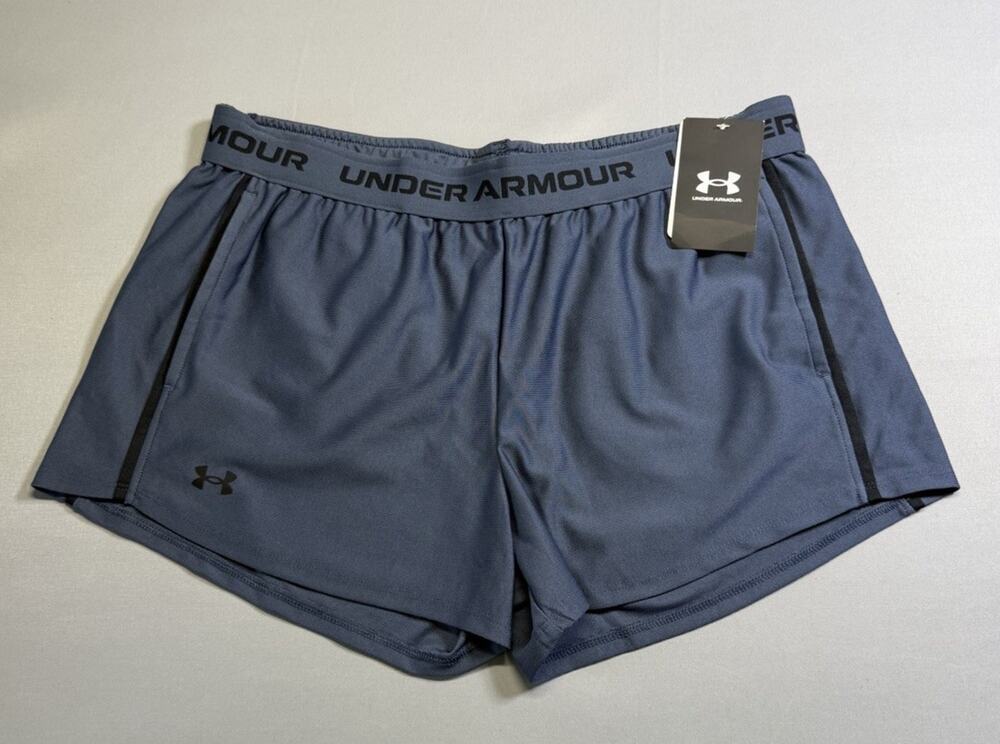 NWT Under Armour Tech Play Up Shorts Girls YXL Gray Drawstring 100% Polyester